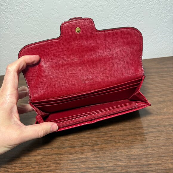 Coach Taylor Leather Checkbook Wallet Fold Over Snap Front Red Gold Y2K Classic - Picture 3 of 12